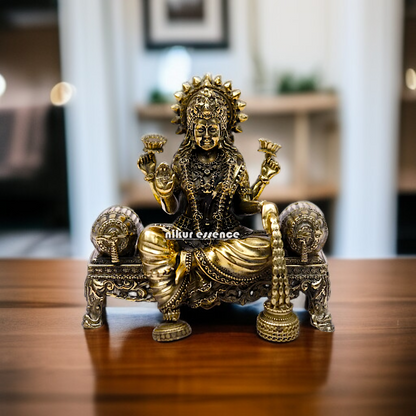 Goddess Dhan Lakshmi Seated on singhasan Brass idol - 4 Inches Nikuressence