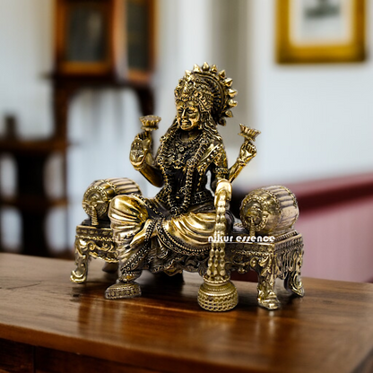 Goddess Dhan Lakshmi Seated on singhasan Brass idol - 4 Inches Nikuressence