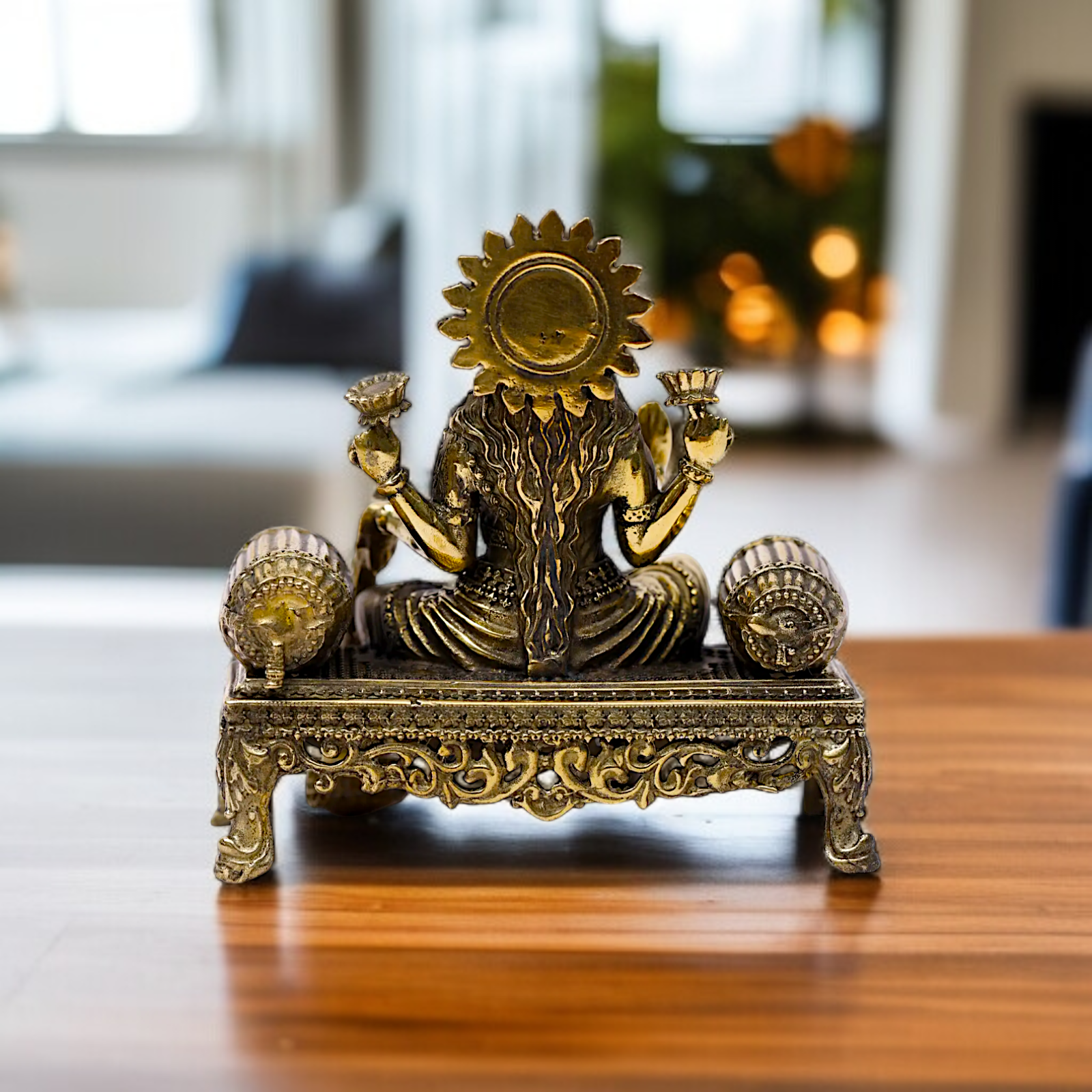 Goddess Dhan Lakshmi Seated on singhasan Brass idol - 4 Inches Nikuressence