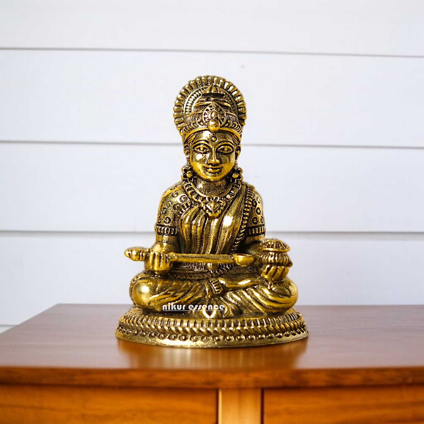 Goddess Annapurna Devi Sitting solid Brass idol - 3 Inches Nikuressence