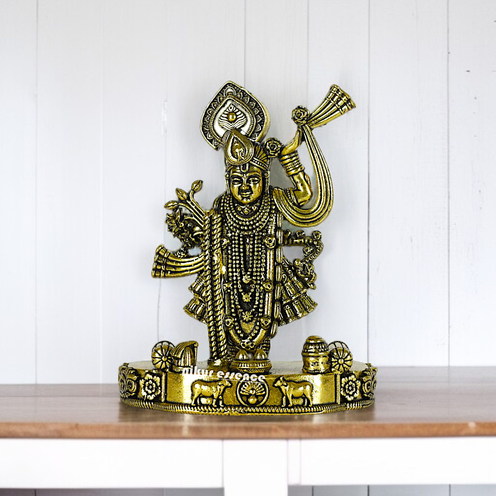 Krishna Shrinathji standing with Blessing Solid Brass statue - 4 Inches Nikuressence