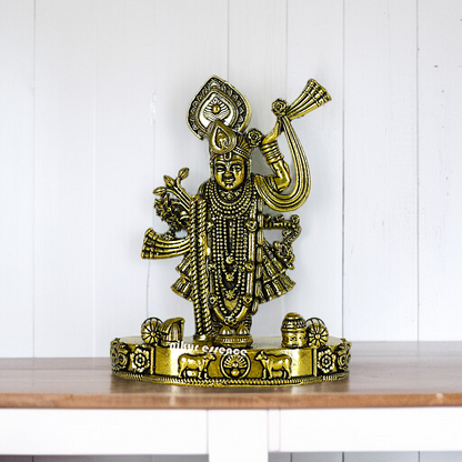 Krishna Shrinathji standing with Blessing Solid Brass statue - 4 Inches Nikuressence