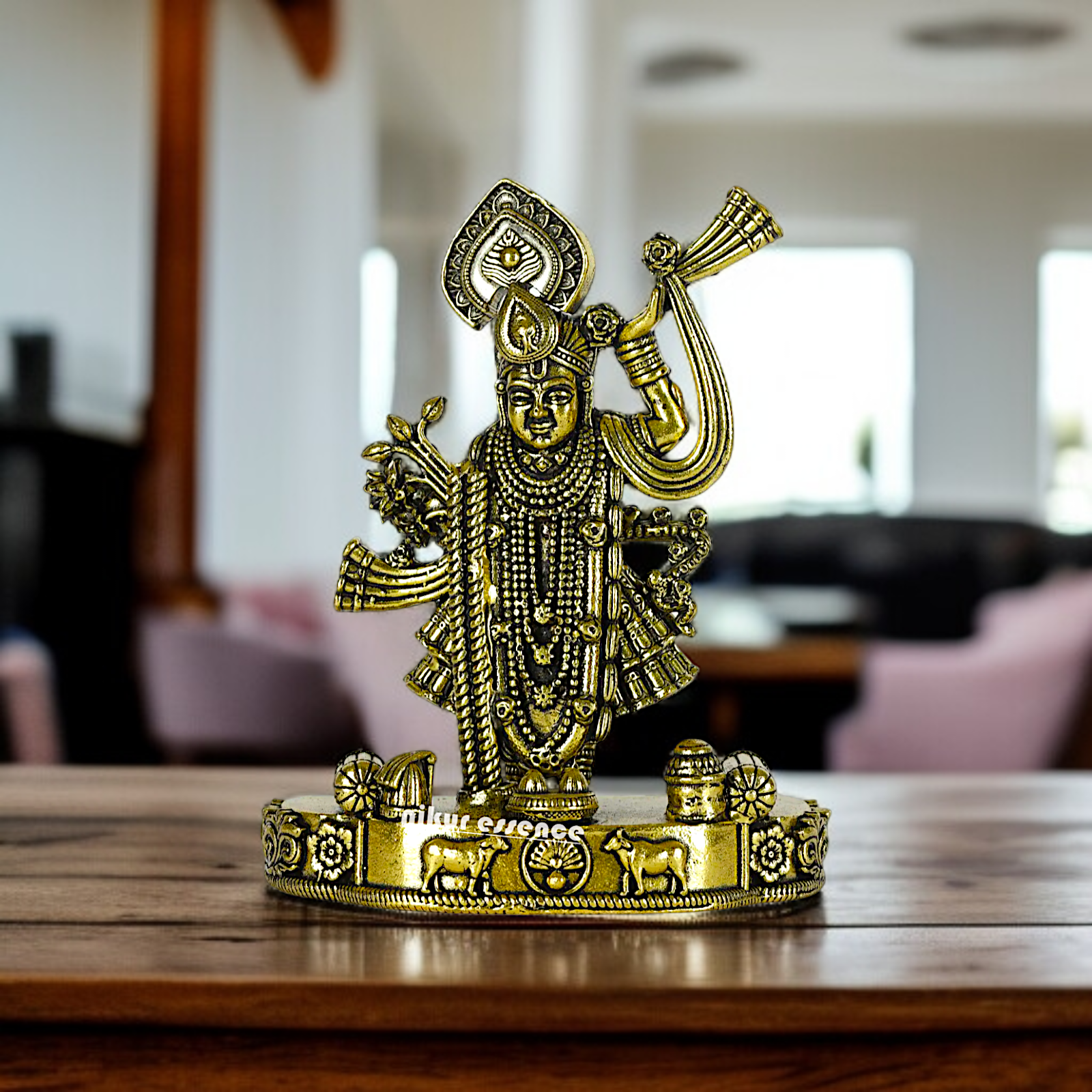 Krishna Shrinathji standing with Blessing Solid Brass statue - 4 Inches Nikuressence
