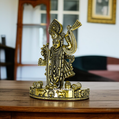 Krishna Shrinathji standing with Blessing Solid Brass statue - 4 Inches Nikuressence