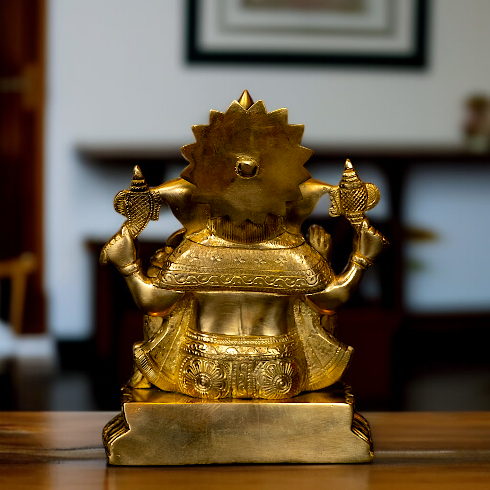 Vinayaka Elephant God seated on Lotus pure Brass idol - 9.5 Inches Nikuressence