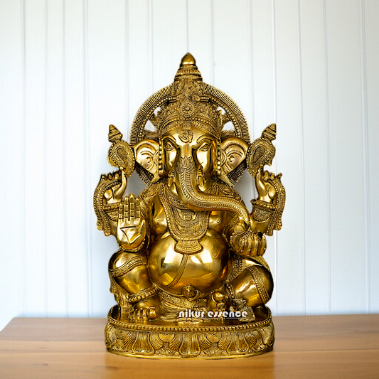 Pital Ganesha Blessing with seated solid brass idol - 19.5 inches Nikuressence