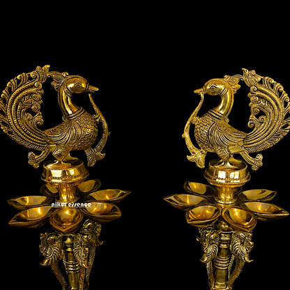 Big peacock diya lamps standing Solid Brass Pair - 23 Inches Nikuressence