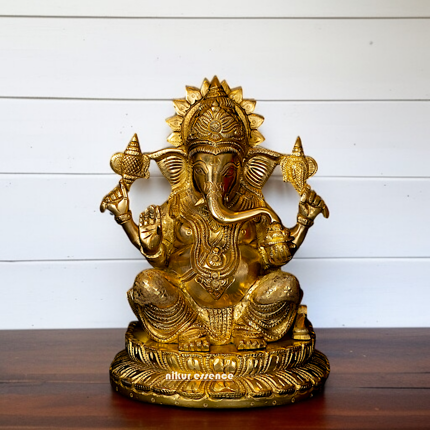 Pure Brass Ganesha Blessing with seated idol - 9.5 Inches Nikuressence