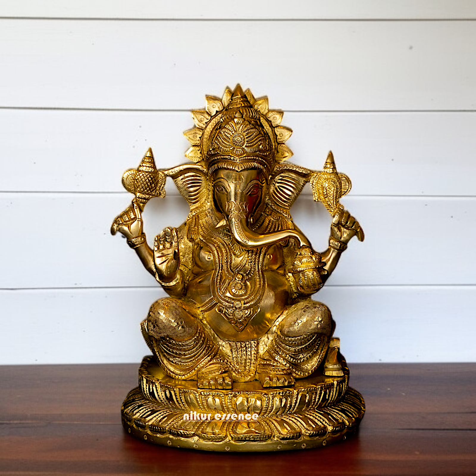 Pure Brass Ganesha Blessing with seated idol - 9.5 Inches Nikuressence