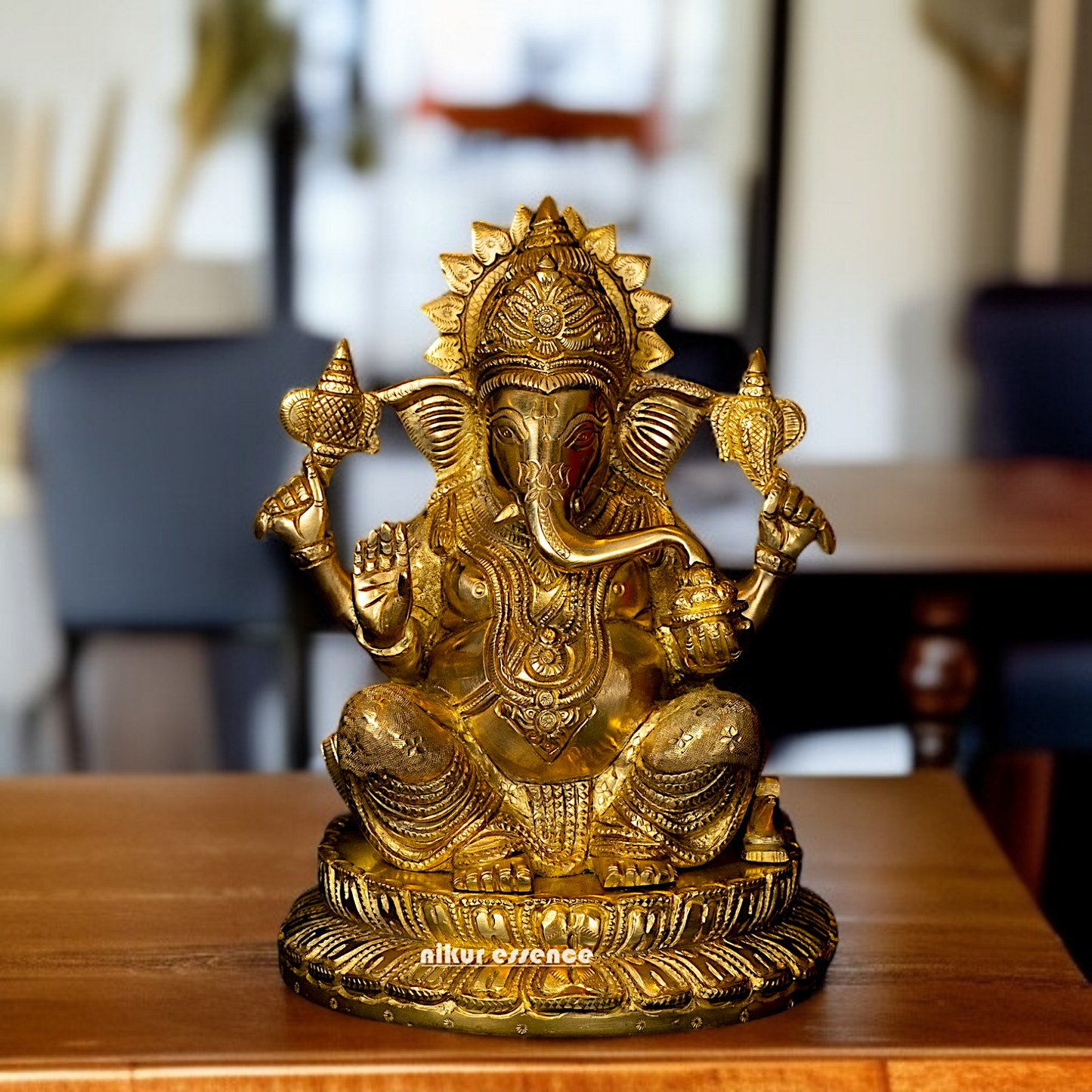 Pure Brass Ganesha Blessing with seated idol - 9.5 Inches Nikuressence