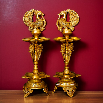 Pair Birds Diya lamp with stand Solid Brass - 23 Inches Nikuressence