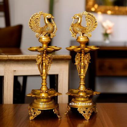 Pair Birds Diya lamp with stand Solid Brass - 23 Inches Nikuressence