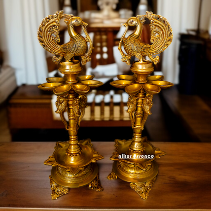 Pair Birds Diya lamp with stand Solid Brass - 23 Inches Nikuressence