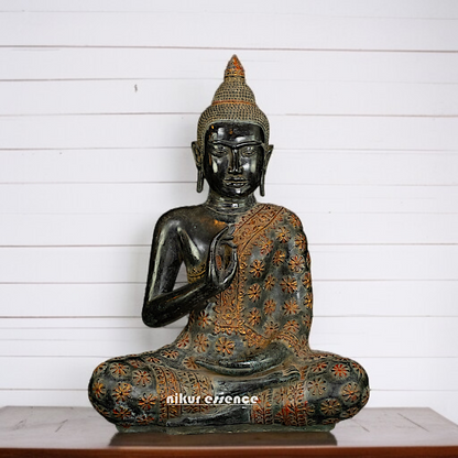 Brass Buddha Sitting with Blessing statue - 21 Inches Nikuressence