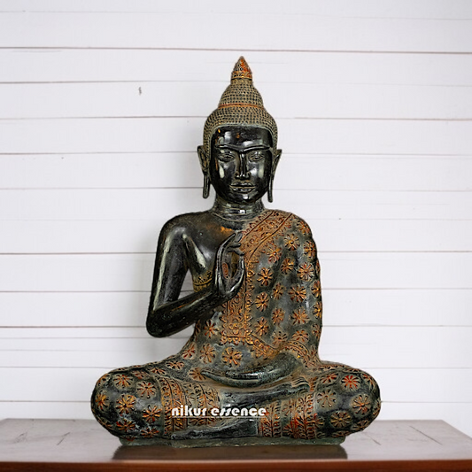 Brass Buddha Sitting with Blessing statue - 21 Inches Nikuressence