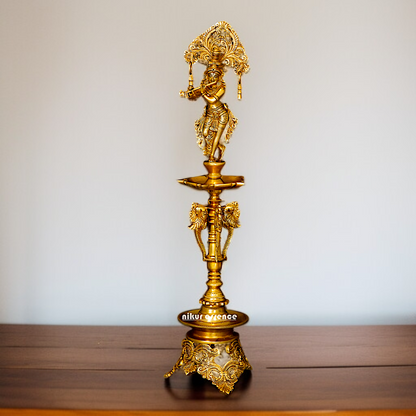 Big Krishna diya with Bell solid Brass lamp - 28 Inches Nikuressence
