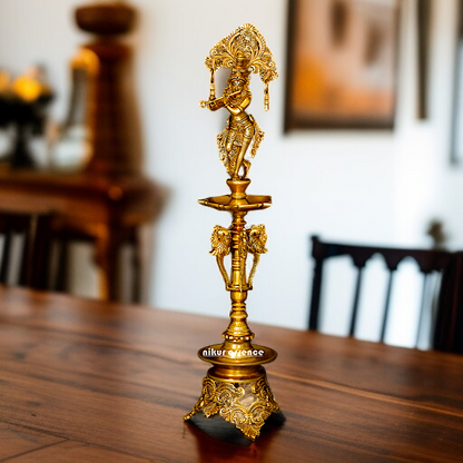 Big Krishna diya with Bell solid Brass lamp - 28 Inches Nikuressence