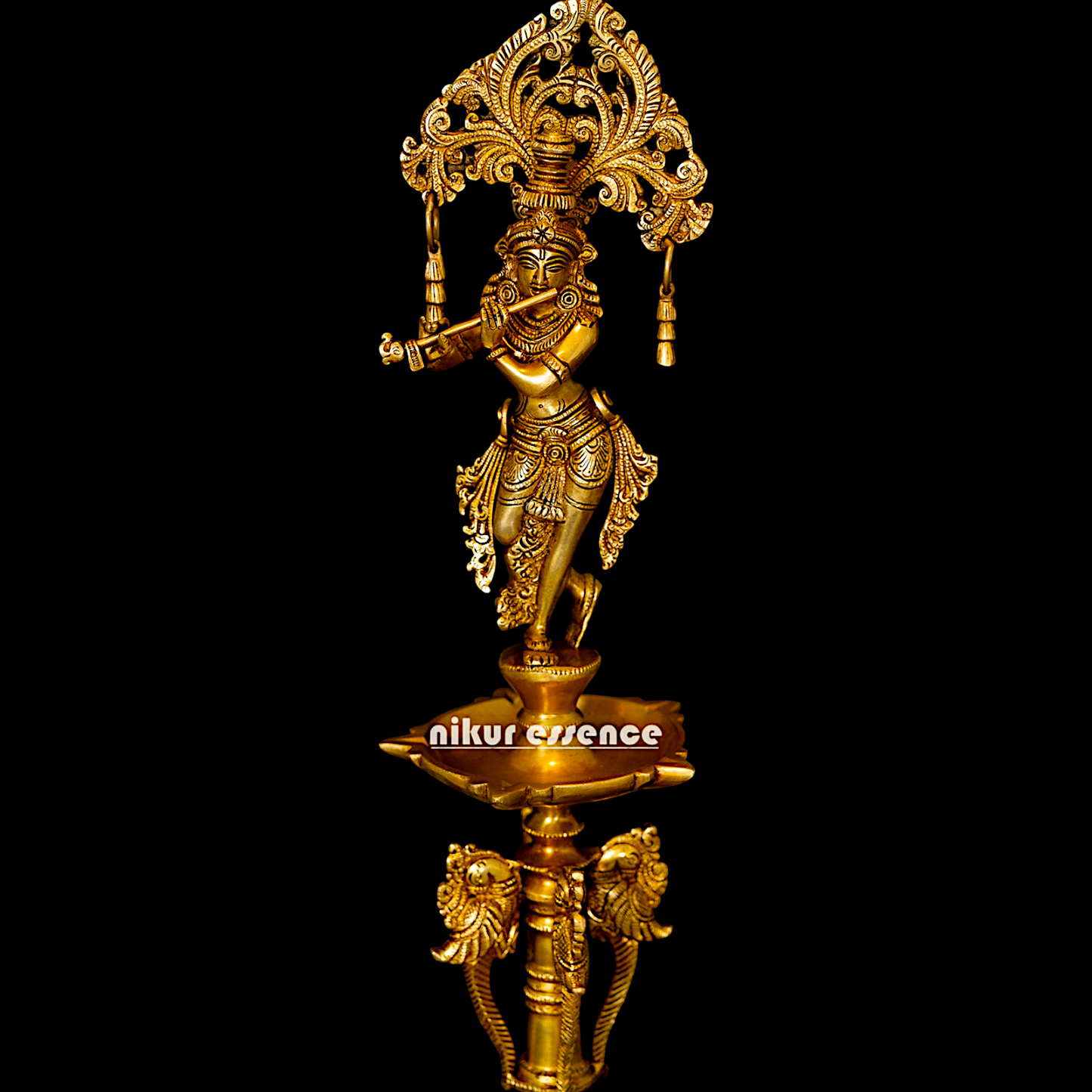 Big Krishna diya with Bell solid Brass lamp - 28 Inches Nikuressence