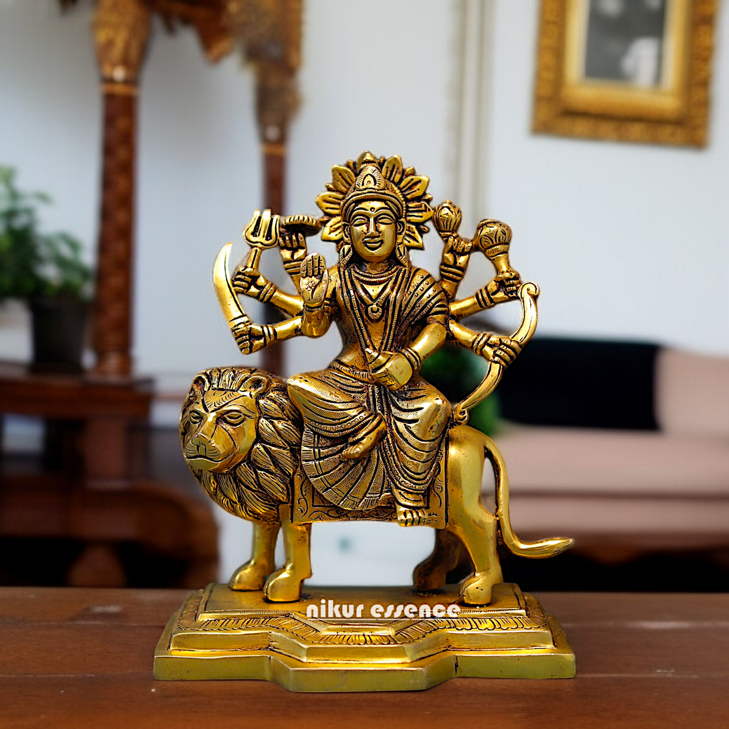 Goddess Durga Devi Sherawali Maa Solid Brass idol - 9 Inches Nikuressence
