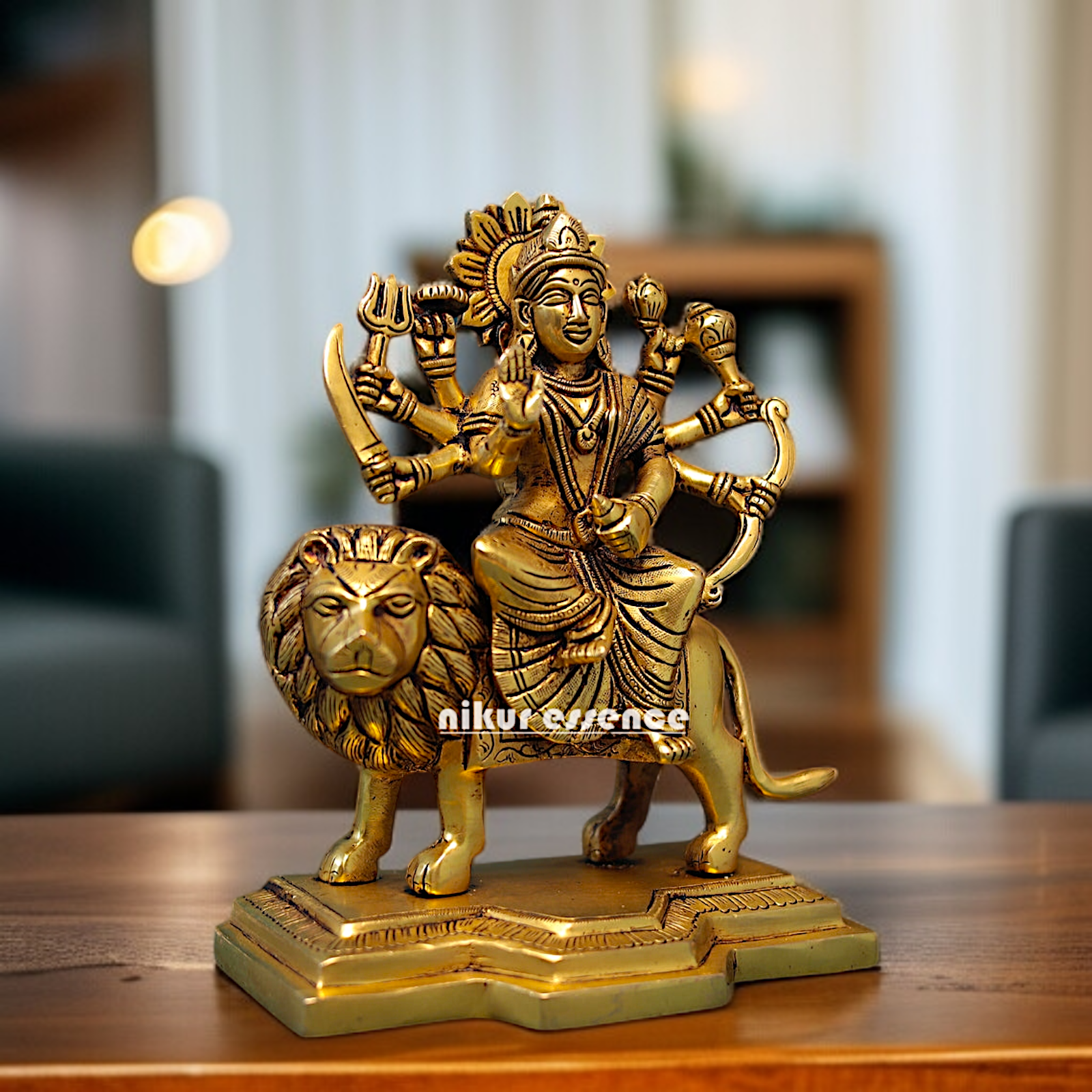 Goddess Durga Devi Sherawali Maa Solid Brass idol - 9 Inches Nikuressence
