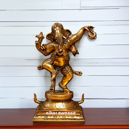 Ganesha Vinayaka dancing Pure Brass idol - 12 Inches Nikuressence