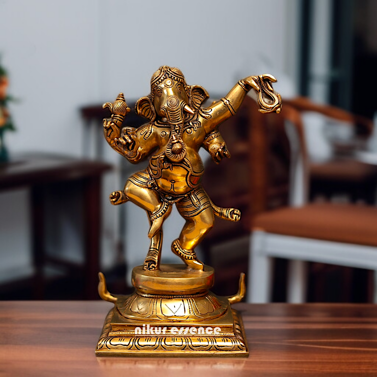 Ganesha Vinayaka dancing Pure Brass idol - 12 Inches Nikuressence