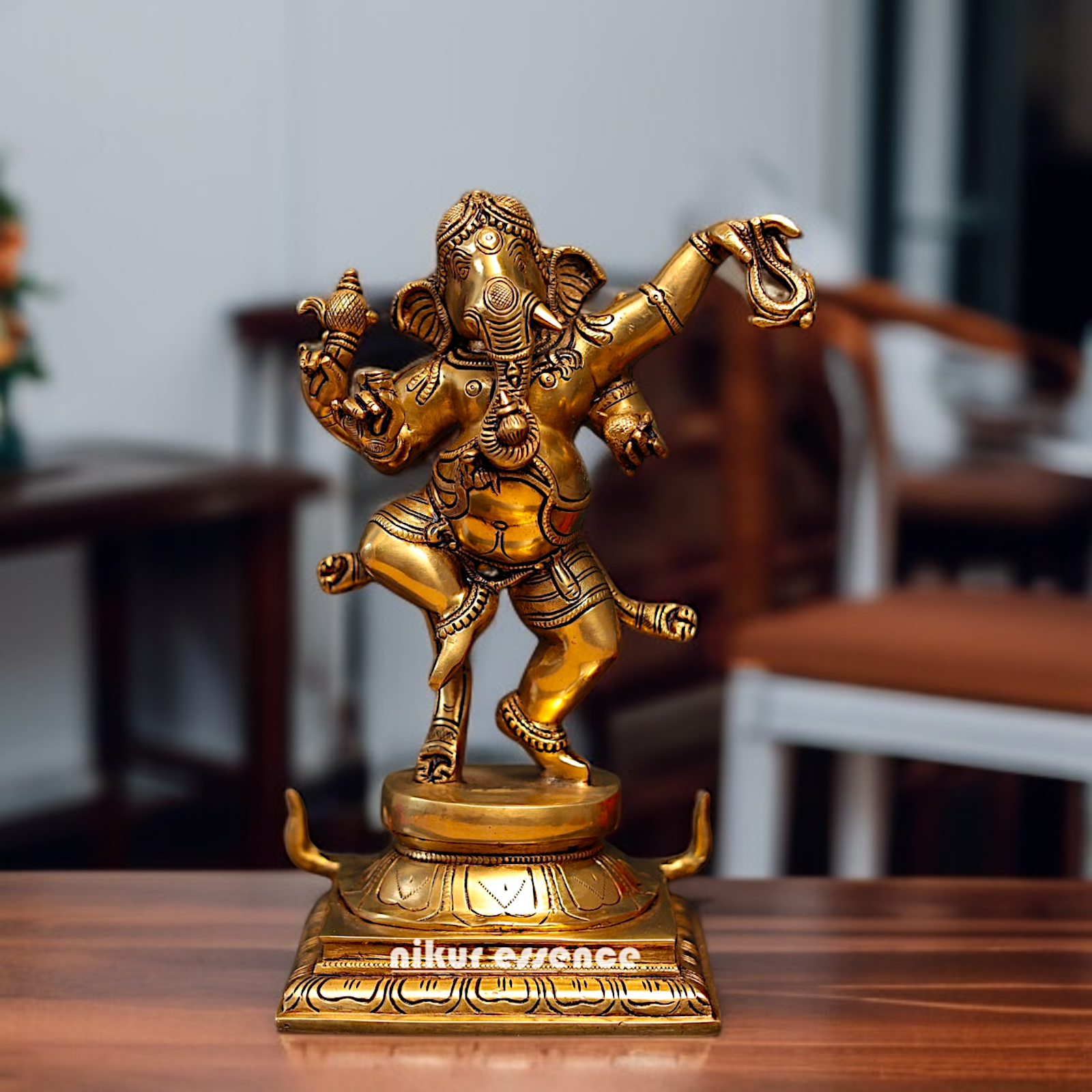 Ganesha Vinayaka dancing Pure Brass idol - 12 Inches Nikuressence