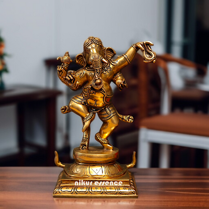 Ganesha Vinayaka dancing Pure Brass idol - 12 Inches Nikuressence