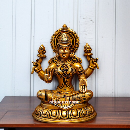 Goddess Dhan lakshmi seated with Blessing solid Brass idol - 10 Inches Nikuressence