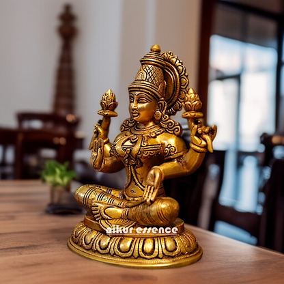 Goddess Dhan lakshmi seated with Blessing solid Brass idol - 10 Inches Nikuressence