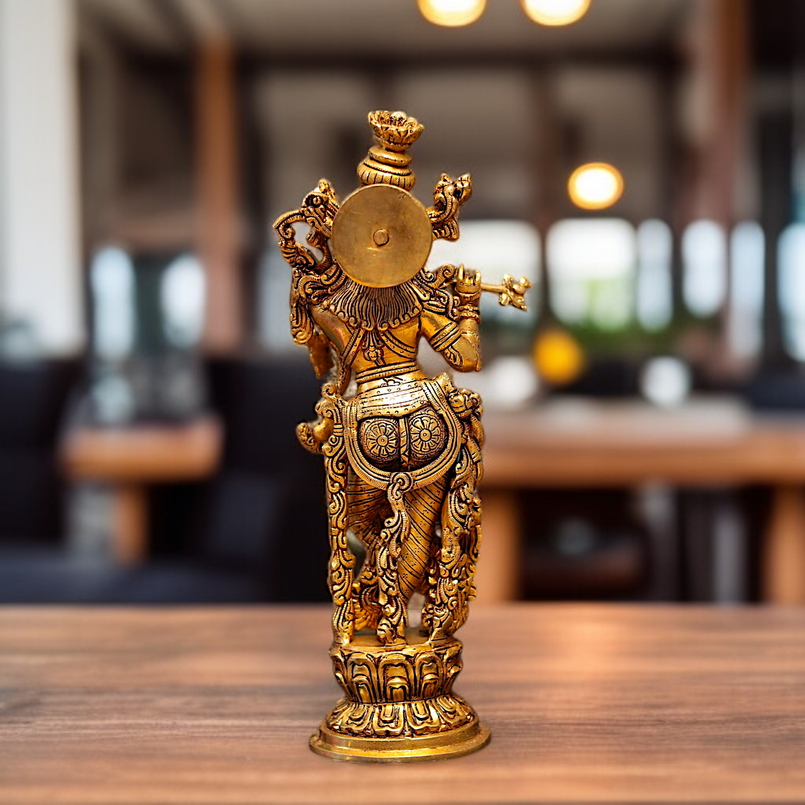 Pure Brass Krishna standing with Playing Flute room decor idol - 15 Inches Nikuressence