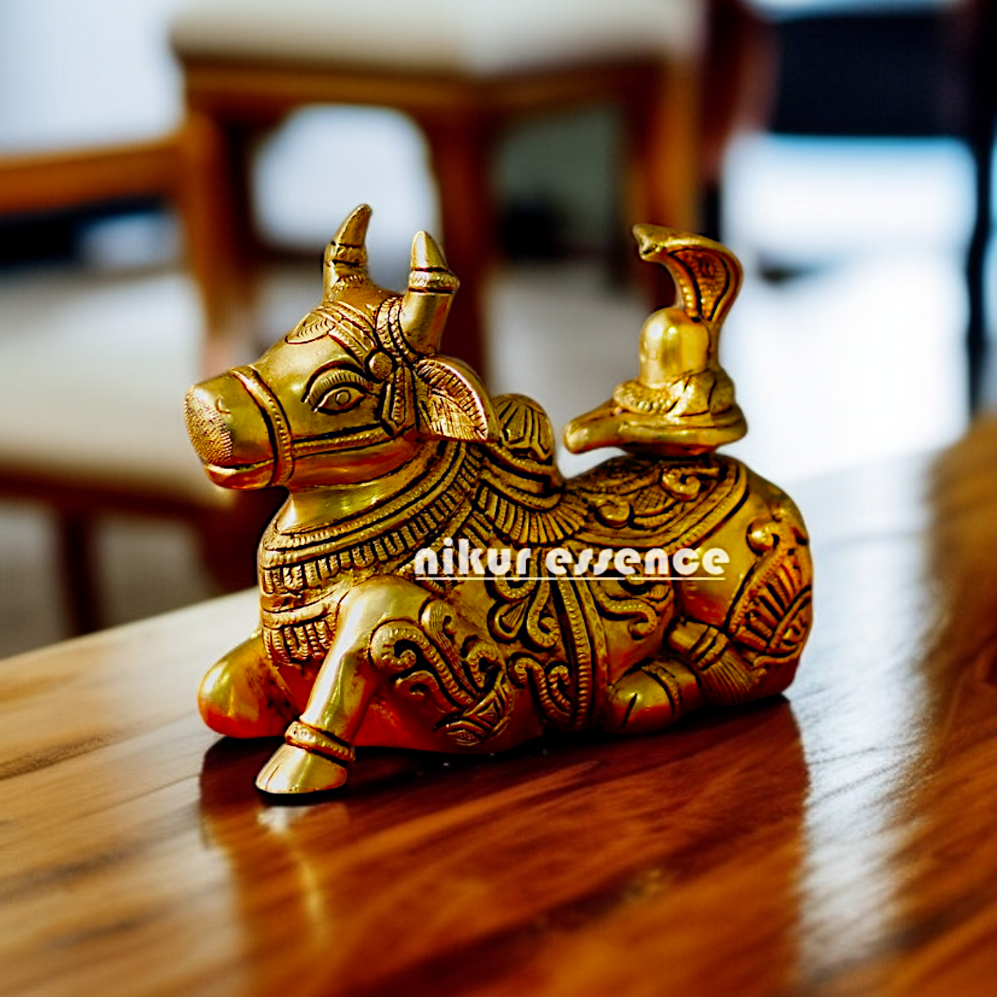 Brass Nandi with shivling and sheshnag statue - 6 Inches Nikuressence