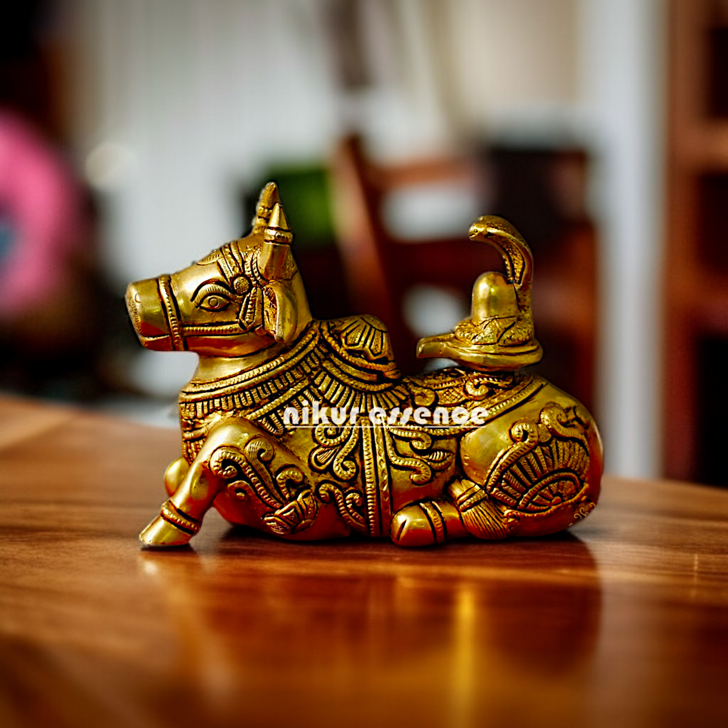 Brass Nandi with shivling and sheshnag statue - 6 Inches Nikuressence