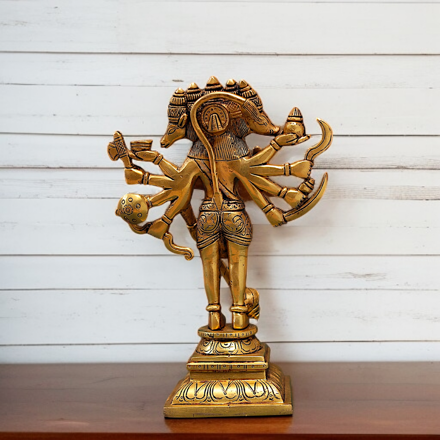 Panchmukhi Hanuman Standing with hold Gada solid brass idol - 11 Inches Nikuressence