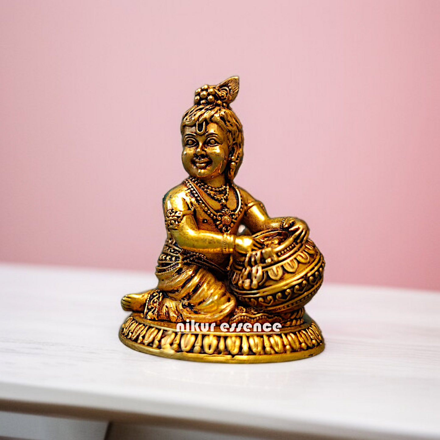 Bal Krishna with makhana Solid Brass idol - 4 Inches Nikuressence