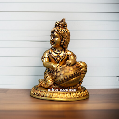 Bal Krishna with makhana Solid Brass idol - 4 Inches Nikuressence