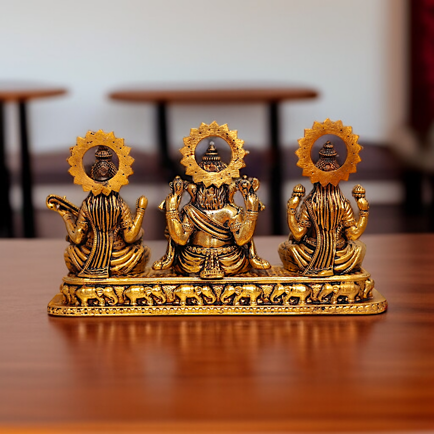 Ganesha Lakshmi Saraswati Seated Brass idol - 5.5 Inches Nikuressence