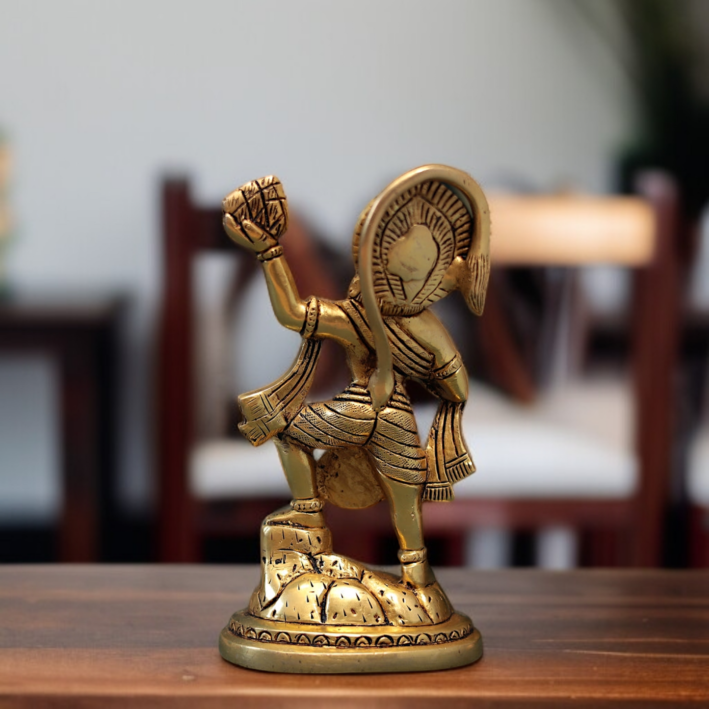 Pure Brass Hanuman ji holding sanjeevni booti with Gada statue - 7 Inches Nikuressence