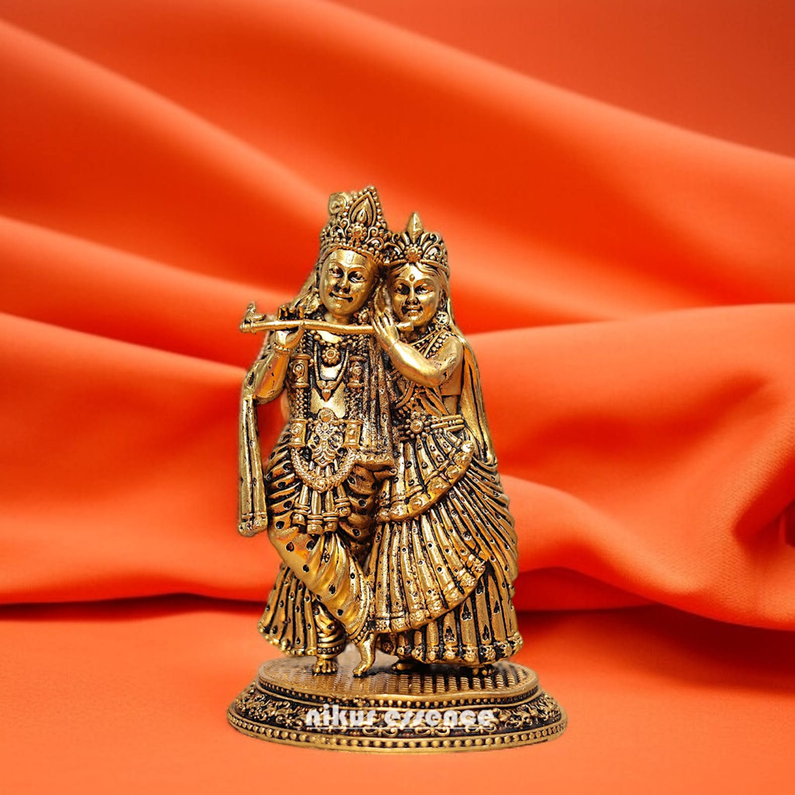 Radha krishna with Playing Flute standing Solid Brass idol - 6.5 Inches Nikuressence