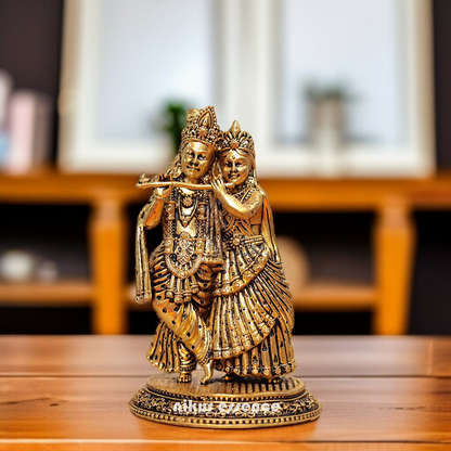 Radha krishna with Playing Flute standing Solid Brass idol - 6.5 Inches Nikuressence