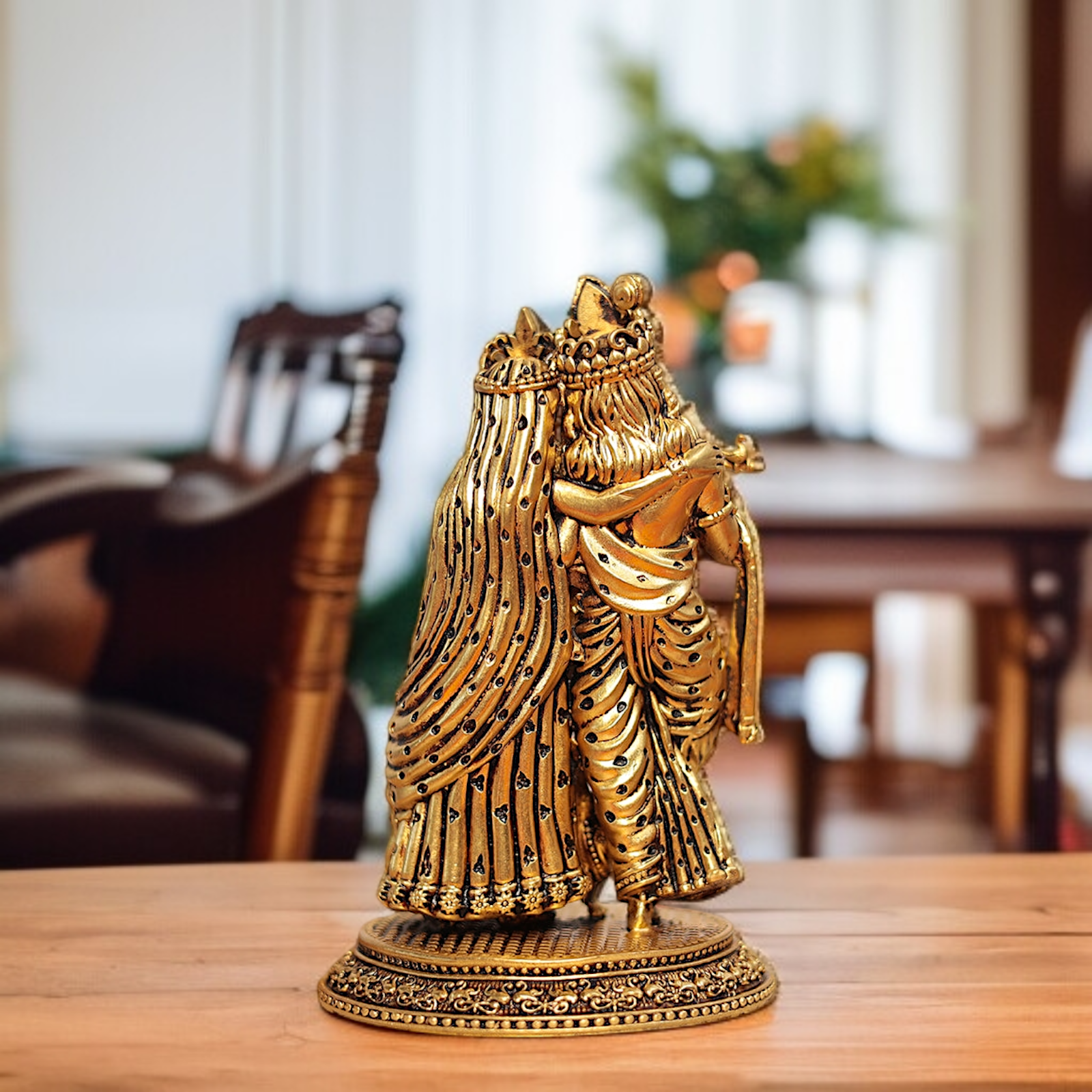 Radha krishna with Playing Flute standing Solid Brass idol - 6.5 Inches Nikuressence