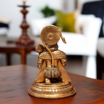 Pure Brass Hanuman seated in Abhay mudra with blessing and Gada idol - 7 Inches Nikuressence