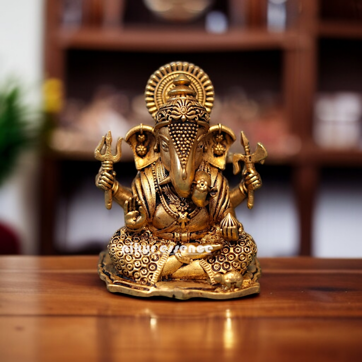 Lord Ganesha seated with Four hand superfine Brass idol - 4 Inches Nikuressence