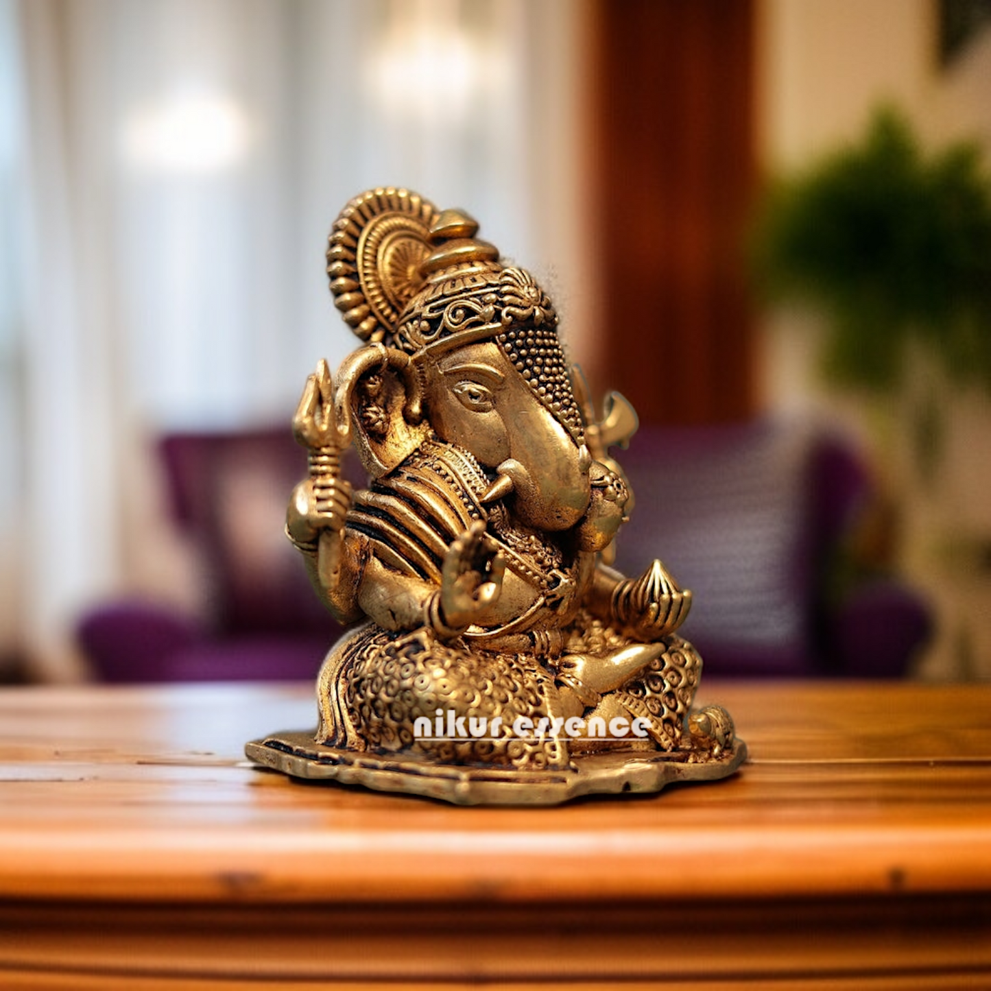 Lord Ganesha seated with Four hand superfine Brass idol - 4 Inches Nikuressence