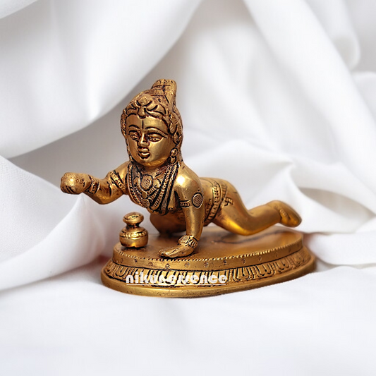 Laddoo Gopal Bal Krishna superfine Brass idol - 5 inches Nikuressence