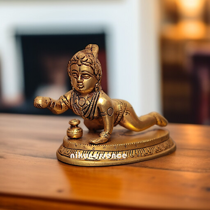 Laddoo Gopal Bal Krishna superfine Brass idol - 5 inches Nikuressence