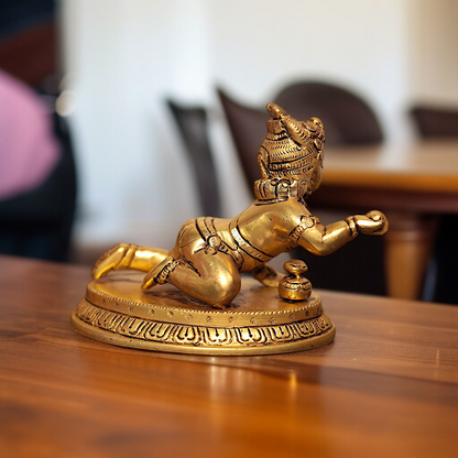 Laddoo Gopal Bal Krishna superfine Brass idol - 5 inches Nikuressence