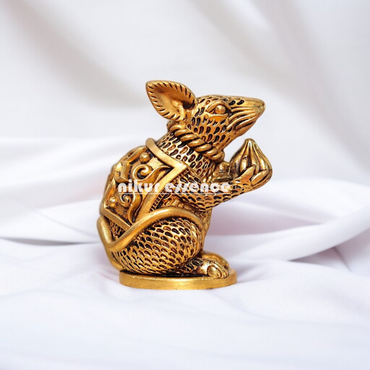 Mushak Rat holding Modak superfine Brass idol - 4 Inches Nikuressence