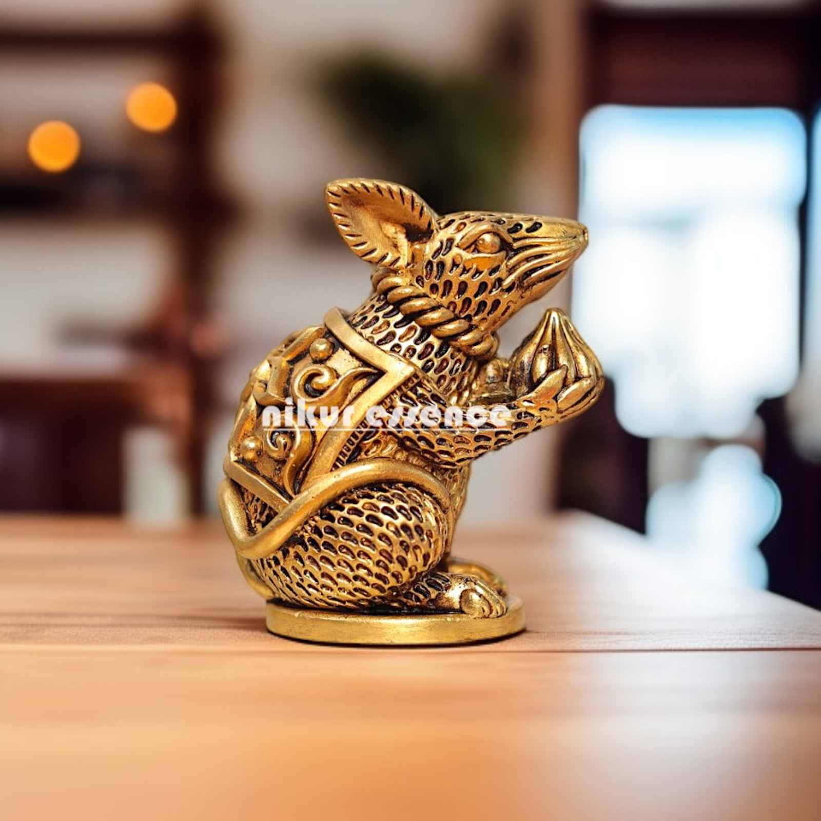 Mushak Rat holding Modak superfine Brass idol - 4 Inches Nikuressence