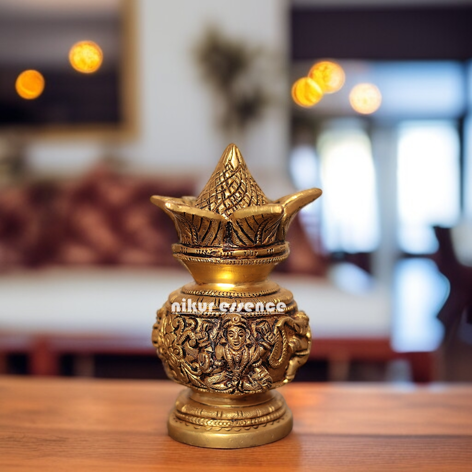 Brass kalash nariyal room decor statue - 6 Inches Nikuressence